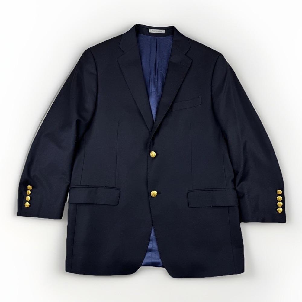 Vintage Ralph Lauren Navy Blazer 41R Union Made Canada 100% Wool Gold Button 90s